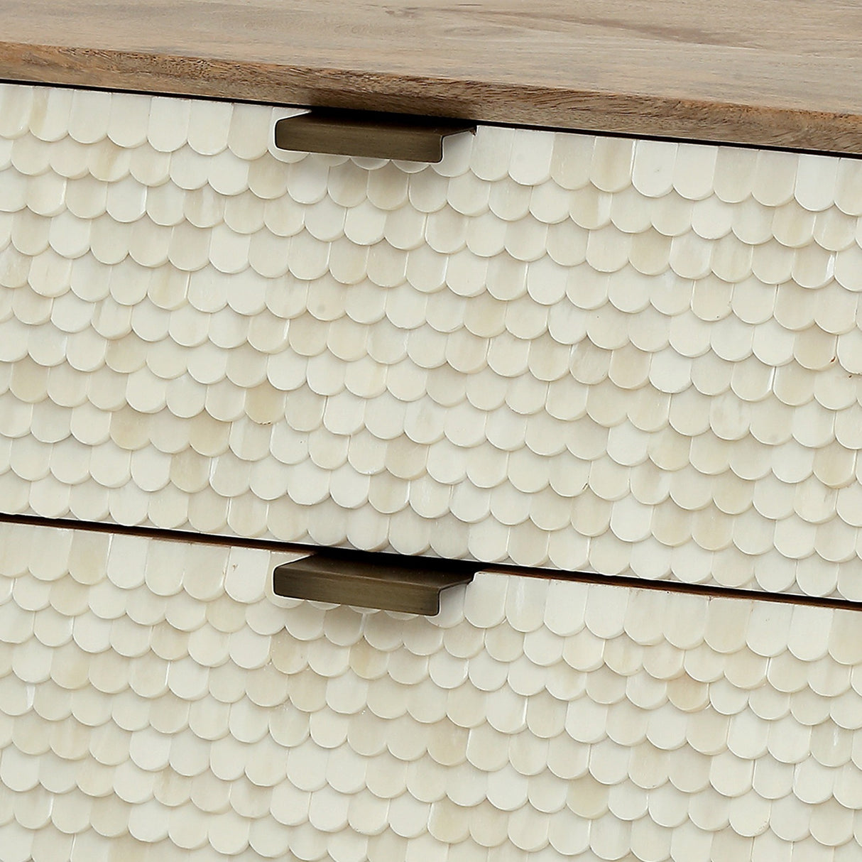 Scalloped Bone Inlay 2-Drawer Bedside Table – Cream