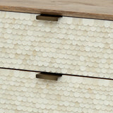 Scalloped Bone Inlay 2-Drawer Bedside Table – Cream