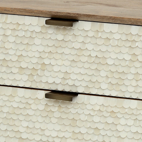 Scalloped Bone Inlay 2-Drawer Bedside Table – Cream