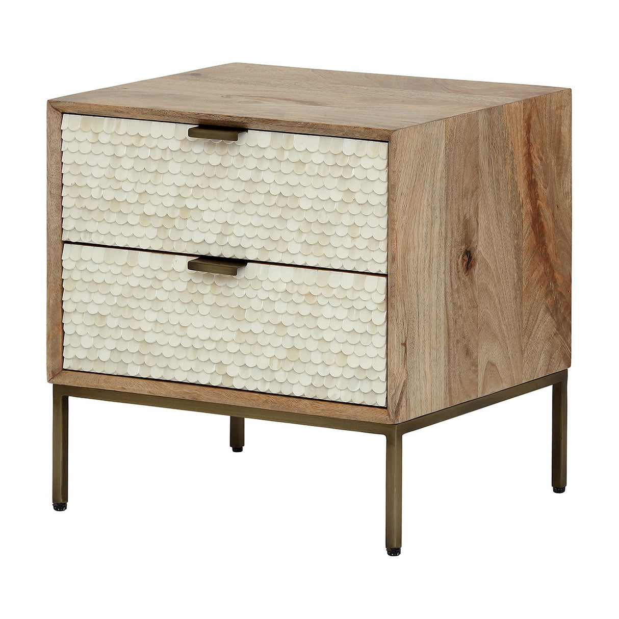 Scalloped Bone Inlay 2-Drawer Bedside Table – Cream