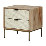 Scalloped Bone Inlay 2-Drawer Bedside Table – Cream