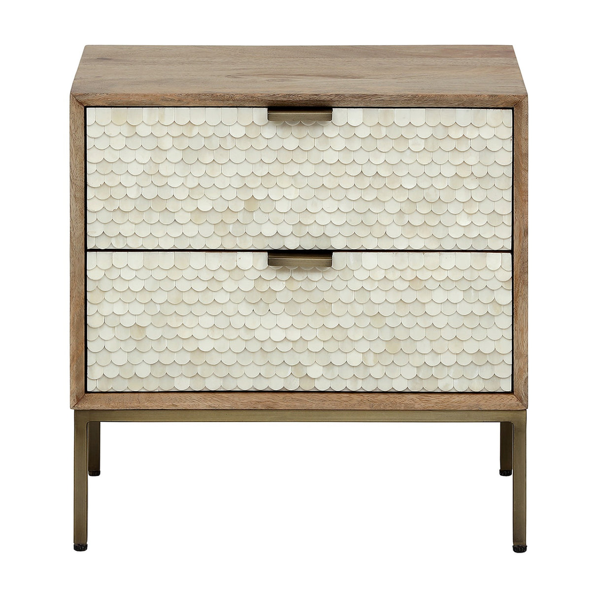 Scalloped Bone Inlay 2-Drawer Bedside Table – Cream