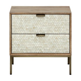 Scalloped Bone Inlay 2-Drawer Bedside Table – Cream