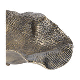 Close-up of Libra Interiors Woven-Effect Cast Aluminium Bowl in antique brass, showing the wave-like edge and textured woven interior.