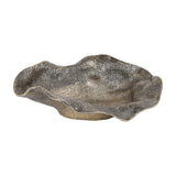 Libra Interiors woven-effect cast aluminium decorative bowl in antique brass, with rippled organic edges and textured surface, shown on a plain background.