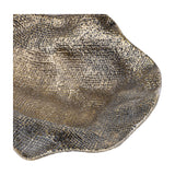 Close-up of the Libra Interiors Woven-Effect Cast Aluminium Bowl in antique brass, showing the rippled edge and textured interior surface.