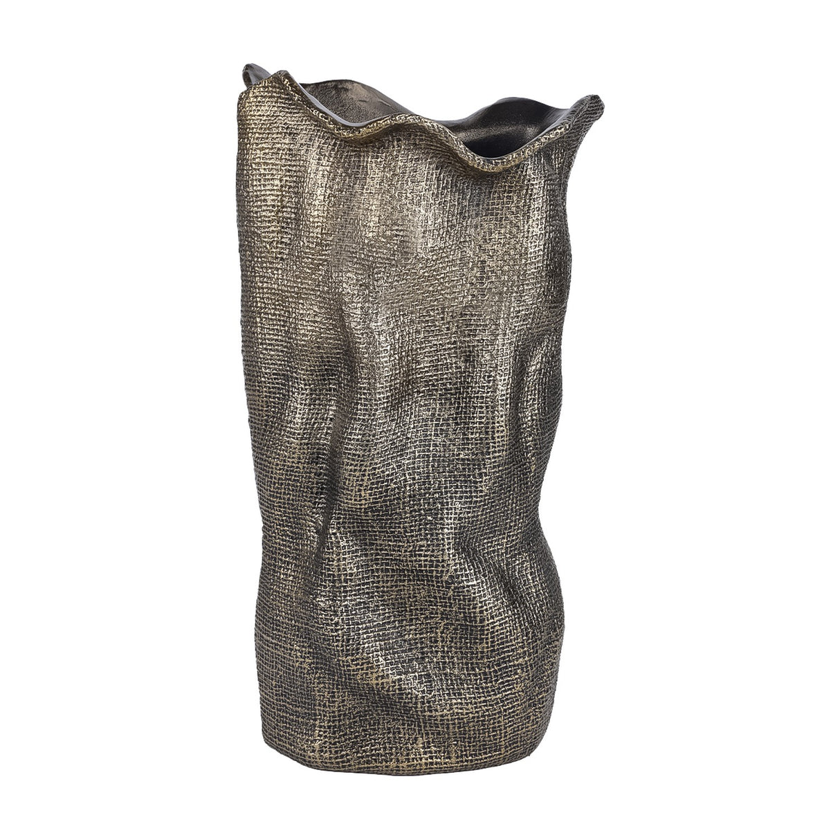 Woven-Effect Cast Aluminium Vase – Antique Brass