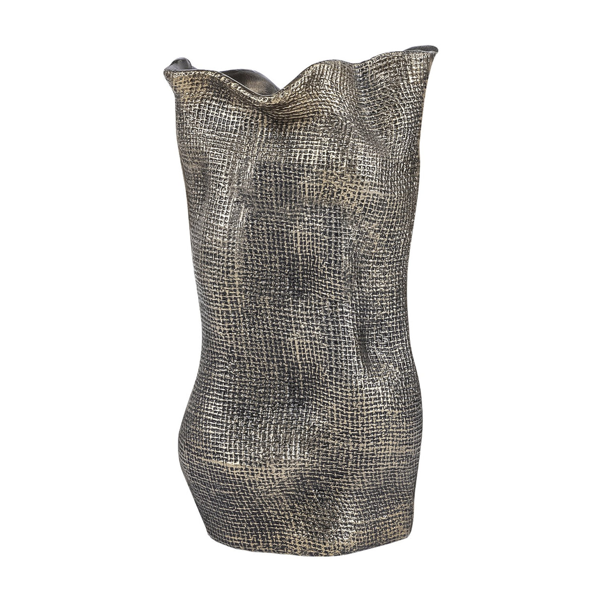 Woven-Effect Cast Aluminium Vase – Antique Brass