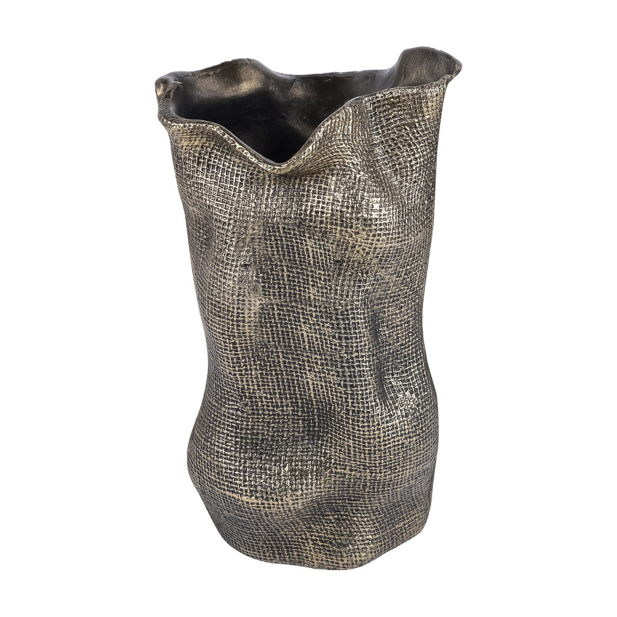Woven-Effect Cast Aluminium Vase – Antique Brass