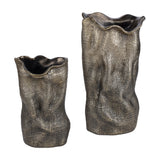 Woven-Effect Cast Aluminium Vase – Antique Brass