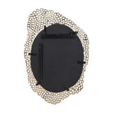 Rear view of the Libra Interiors Honeycomb cast aluminium wall mirror showing the black backing panel with mounting brackets and gold openwork frame.