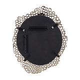 Rear view of the Libra Interiors Honeycomb cast aluminium wall mirror in gold, showing the black backing board with mounting brackets and hanging fixings.