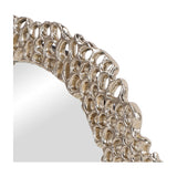 Close-up of the Libra Interiors Honeycomb cast aluminium wall mirror in gold, showing the sculpted openwork frame and polished cellular texture.