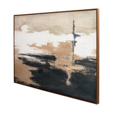 Libra Interiors Hand Embellished Abstract Framed Canvas Wall Art in beige, cream, brown and black tones within a warm pine wood frame.