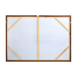 Rear view of Libra Interiors Hand Embellished Abstract Framed Canvas Wall Art showing pine wood support struts, hanging hooks and brown timber frame.