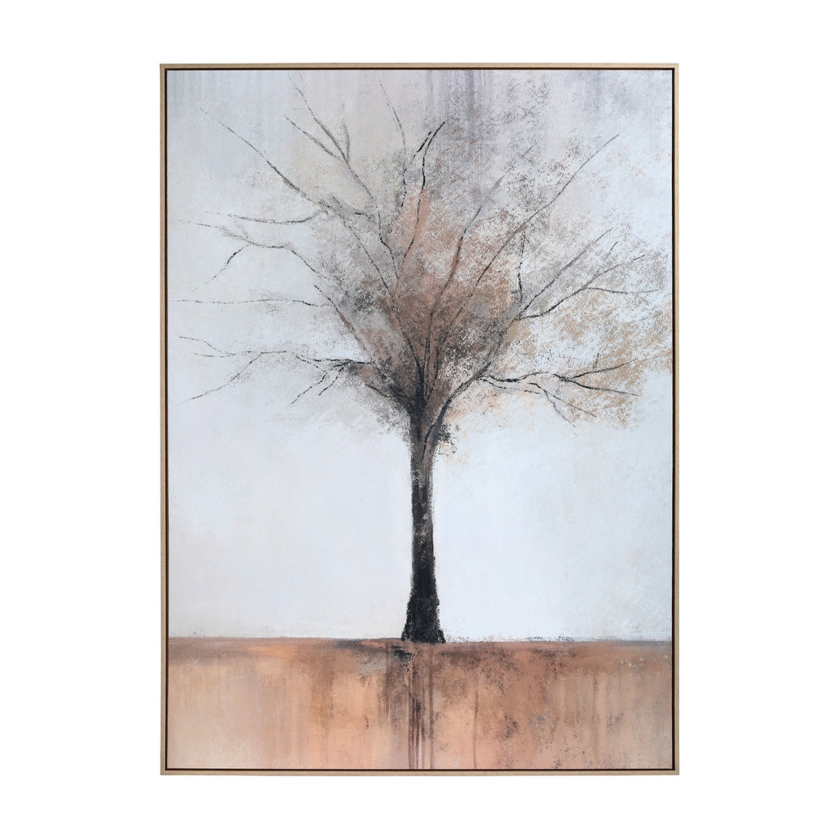 Textured Tree Framed Canvas Wall Art – Beige