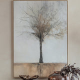 Textured Tree Framed Canvas Wall Art – Beige