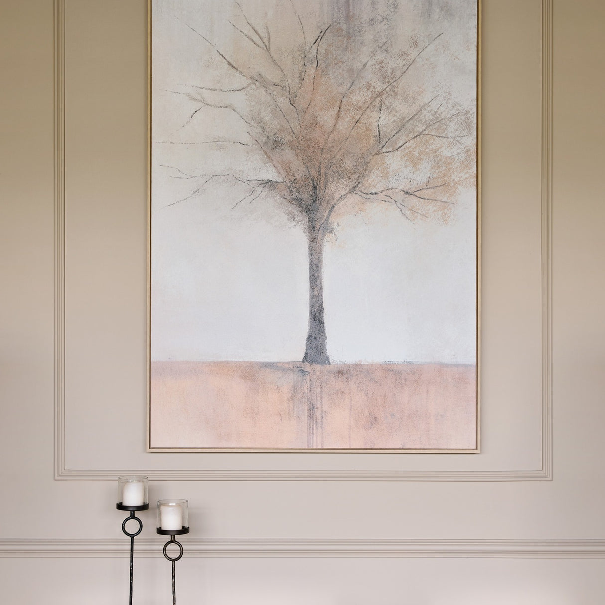 Textured Tree Framed Canvas Wall Art – Beige