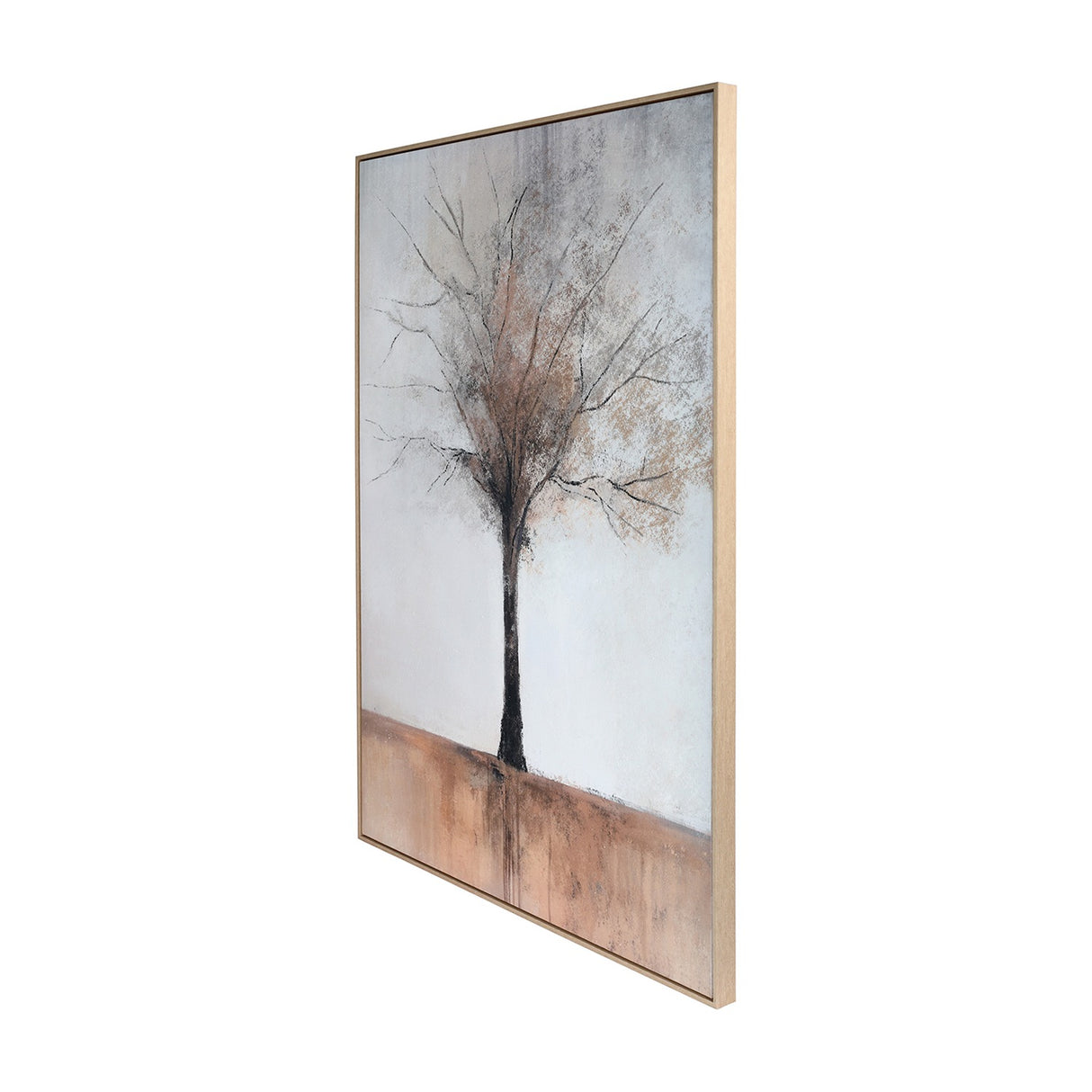 Textured Tree Framed Canvas Wall Art – Beige