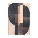 Libra Interiors Textured Geometric Framed Canvas Wall Art in portrait format, layering charcoal, walnut and cream rounded shapes within a pine wood frame.