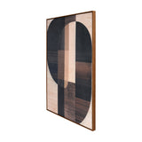 Libra Interiors Textured Geometric Framed Canvas Wall Art in portrait, showing overlapping black, walnut and cream shapes within a pine wood frame.