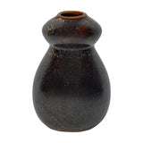 Libra Interiors Reactive Glaze Gourd Stoneware Vase in brown with gold speckling, bulbous body and narrowed neck, shown on a plain white background.