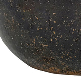 Close-up of Libra Interiors Reactive Glaze Gourd Stoneware Vase in brown with speckled chocolate tones and gold flecks across the curved body.