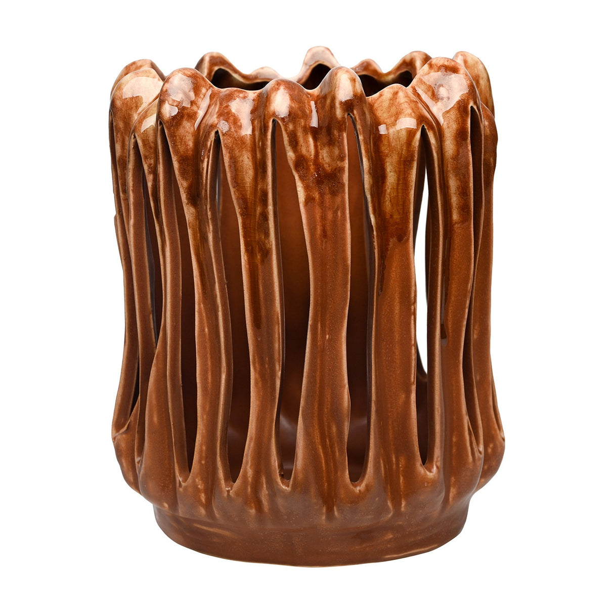 Openwork Reactive Glaze Ceramic Vase – Brown