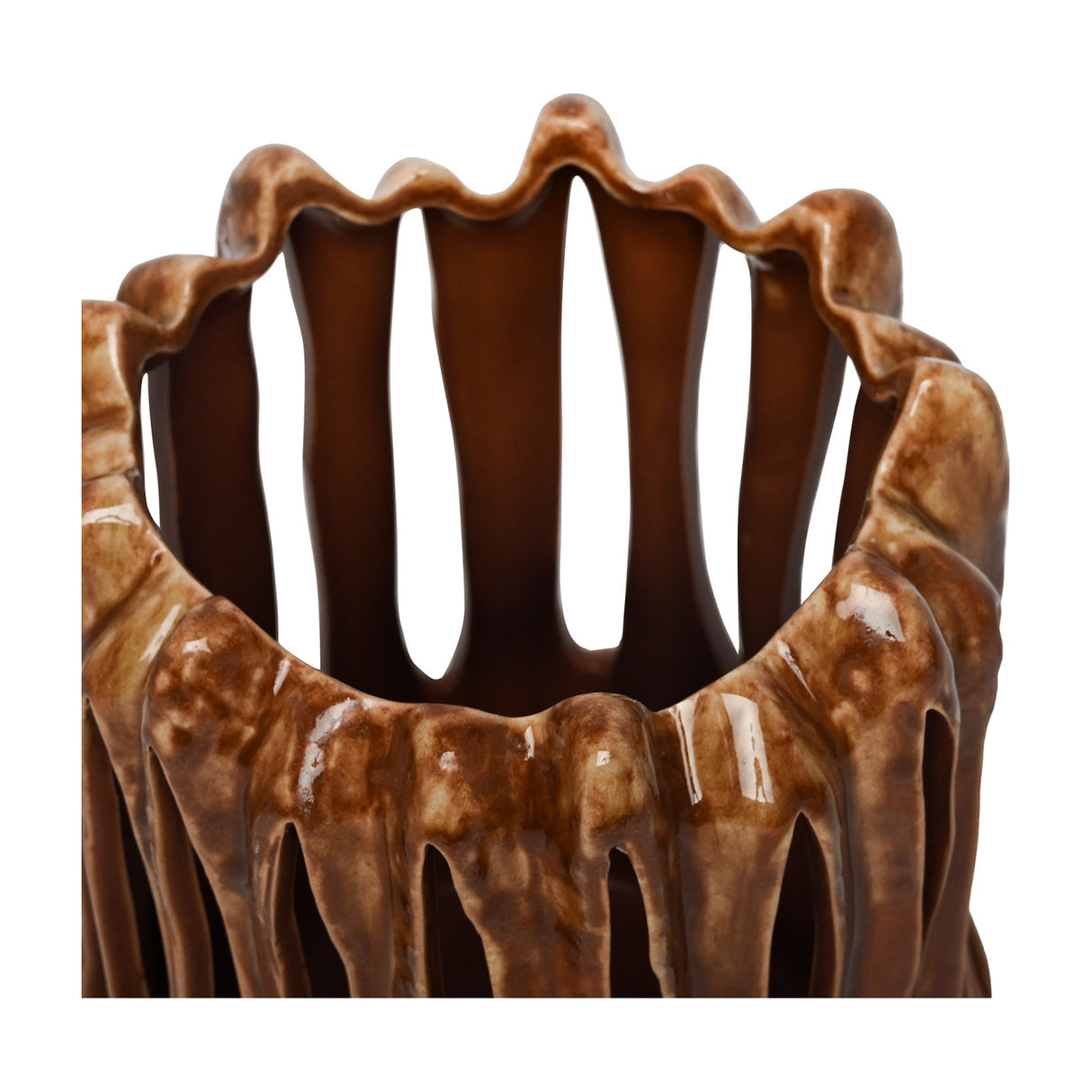 Openwork Reactive Glaze Ceramic Vase – Brown