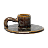 Glazed Ceramic Chamberstick Candle Holder – Brown