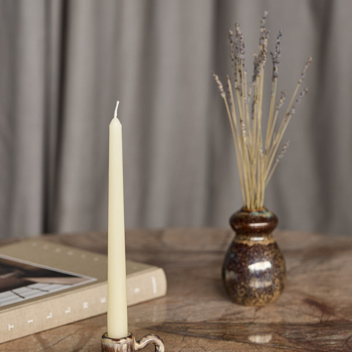Glazed Ceramic Chamberstick Candle Holder – Brown