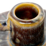 Glazed Ceramic Chamberstick Candle Holder – Brown
