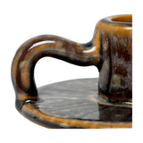 Glazed Ceramic Chamberstick Candle Holder – Brown