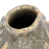 Close-up of the neck opening on the Libra Interiors Textured Reactive Glaze Ceramic Vase in cream, showing ridged stoneware with grey and warm cream tones.
