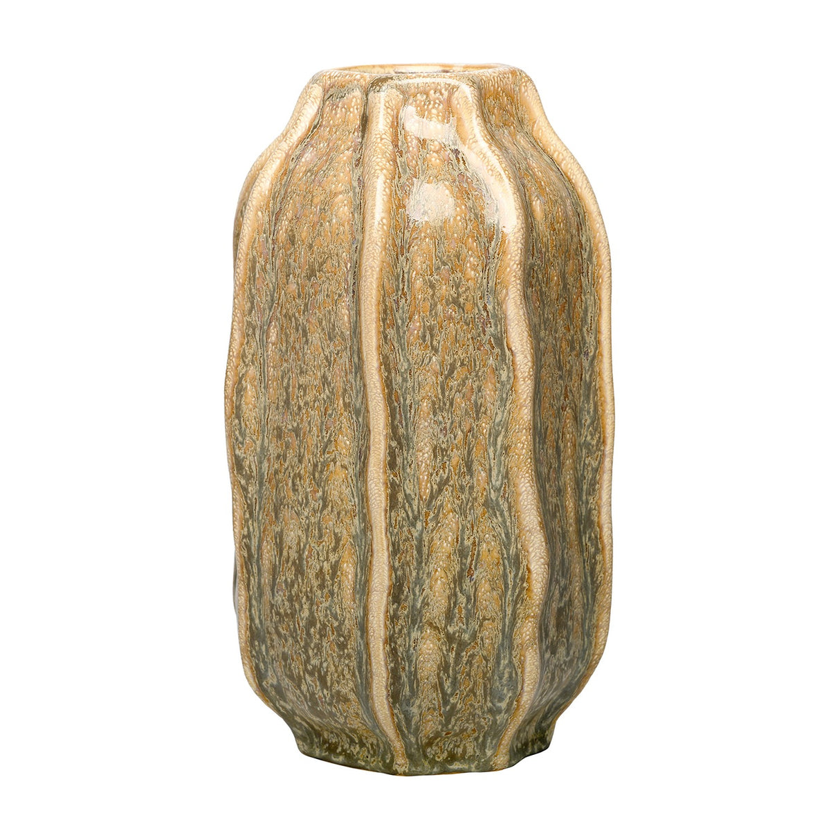 Ridged Reactive Glaze Ceramic Vase – Cream