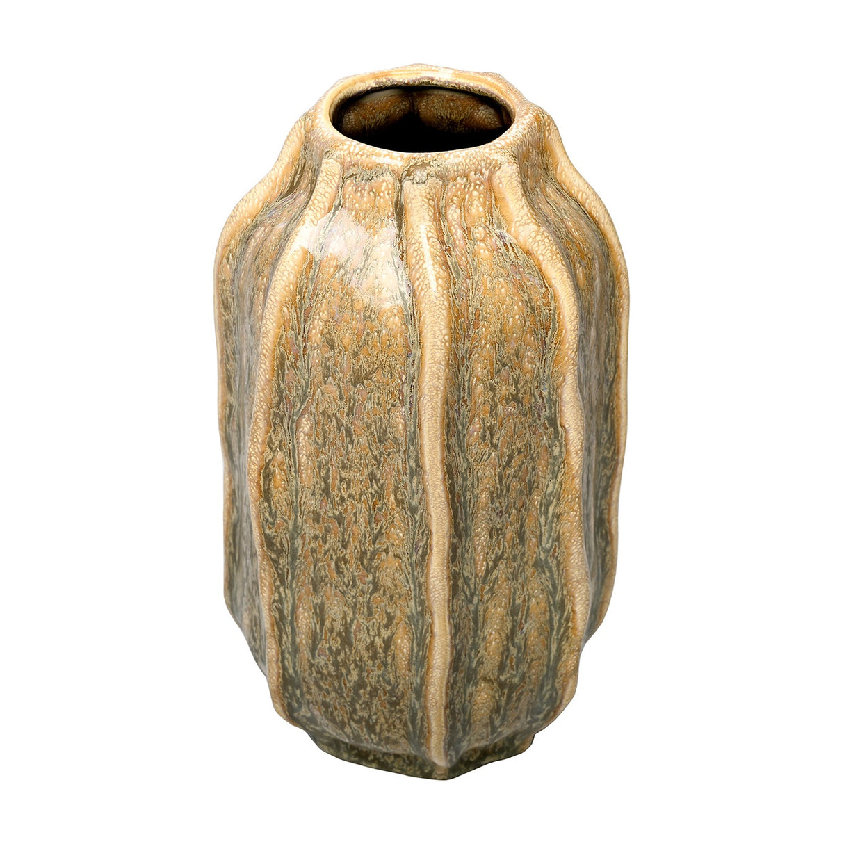 Ridged Reactive Glaze Ceramic Vase – Cream
