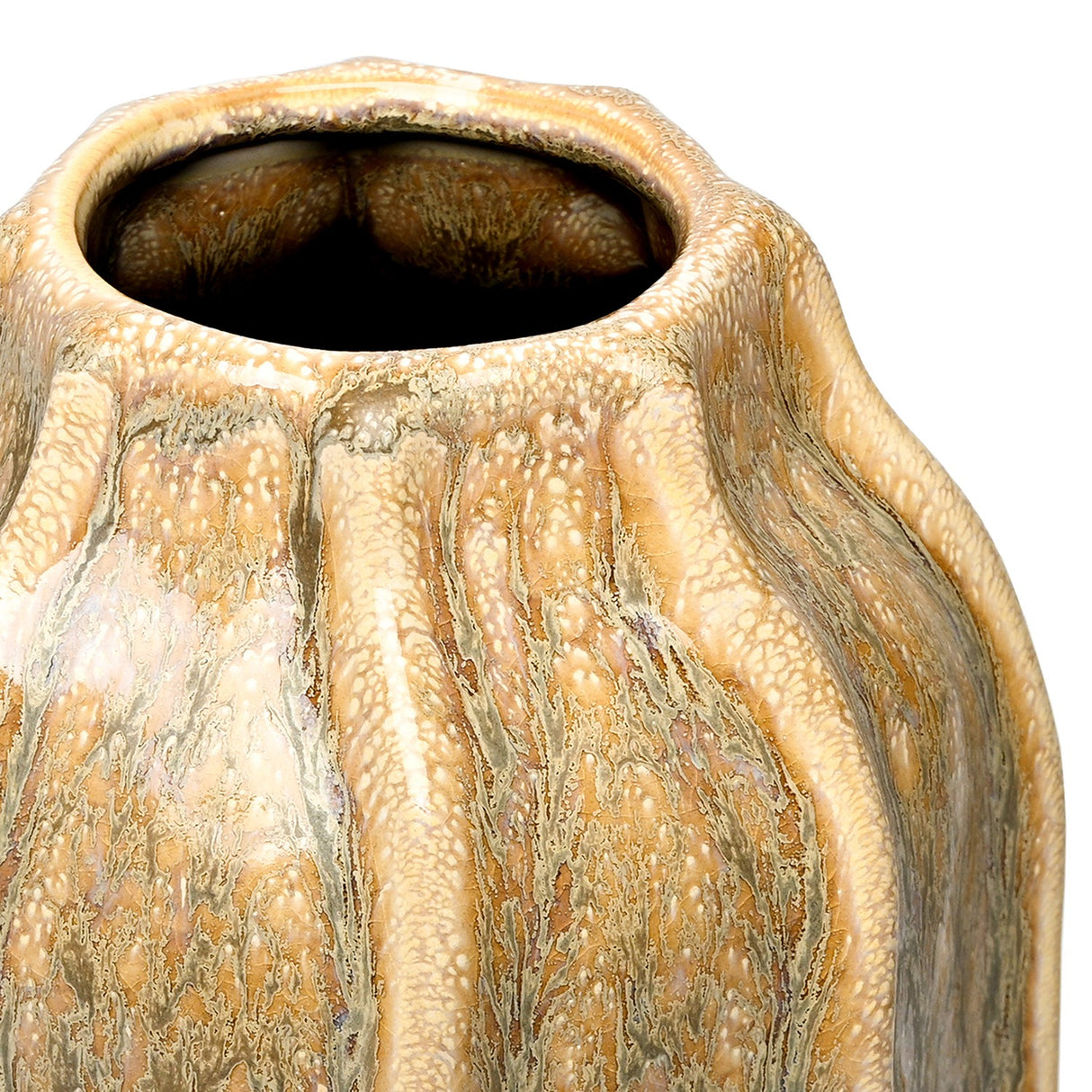 Ridged Reactive Glaze Ceramic Vase – Cream