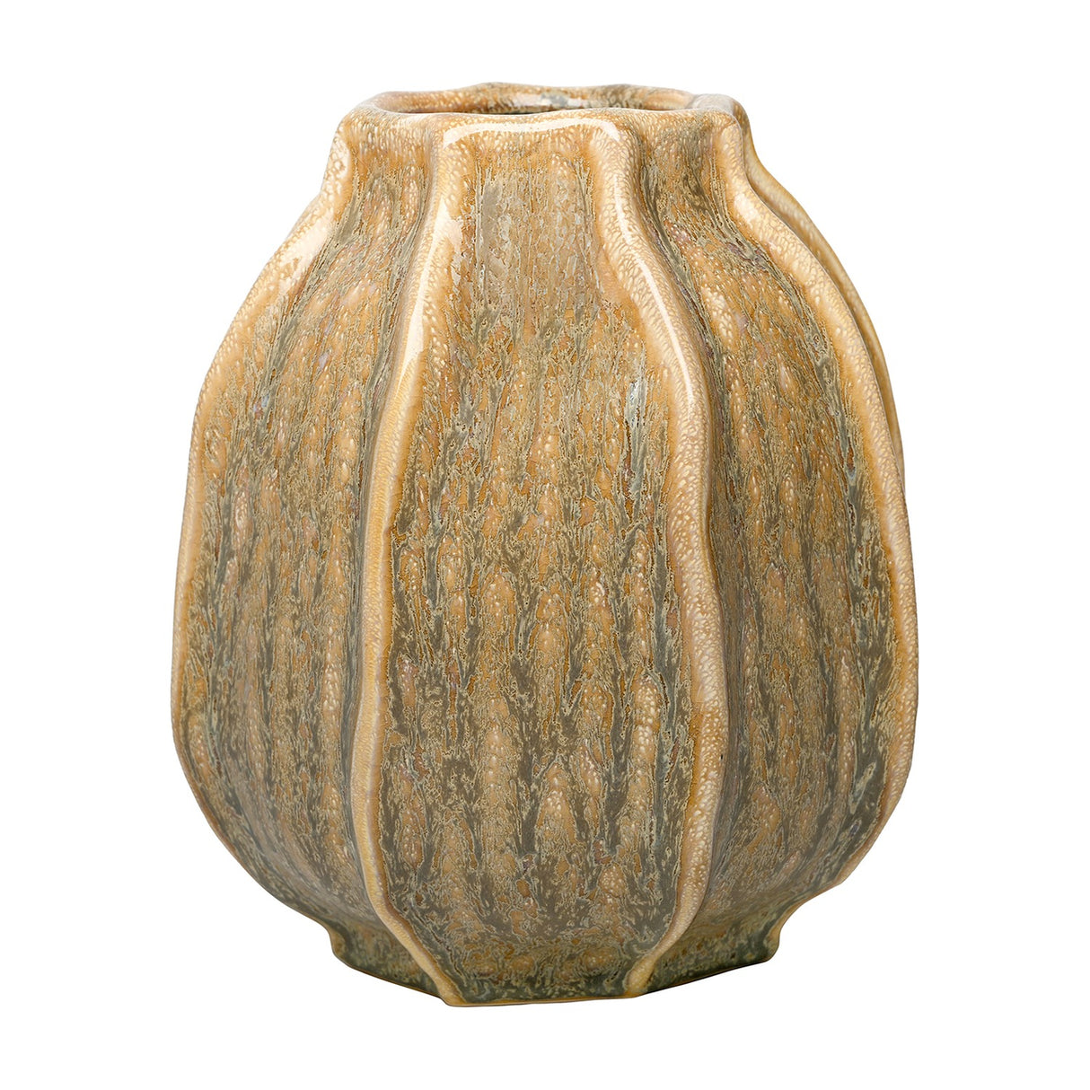 Ridged Reactive Glaze Ceramic Vase – Cream