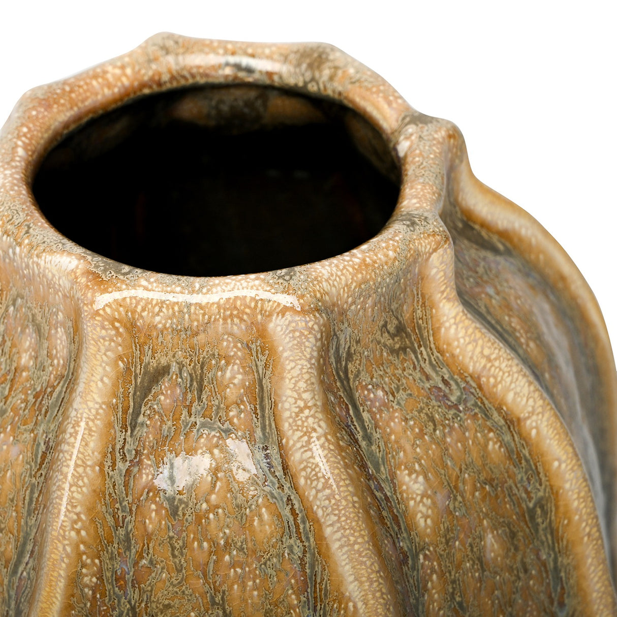 Ridged Reactive Glaze Ceramic Vase – Cream