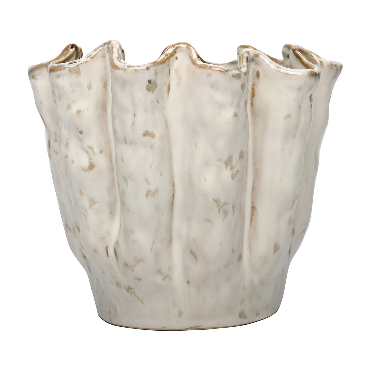 Ruffled Ceramic Reactive Glaze Vase – Cream