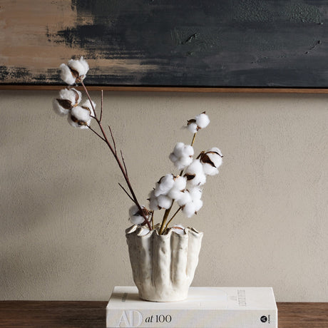 Ruffled Ceramic Reactive Glaze Vase – Cream