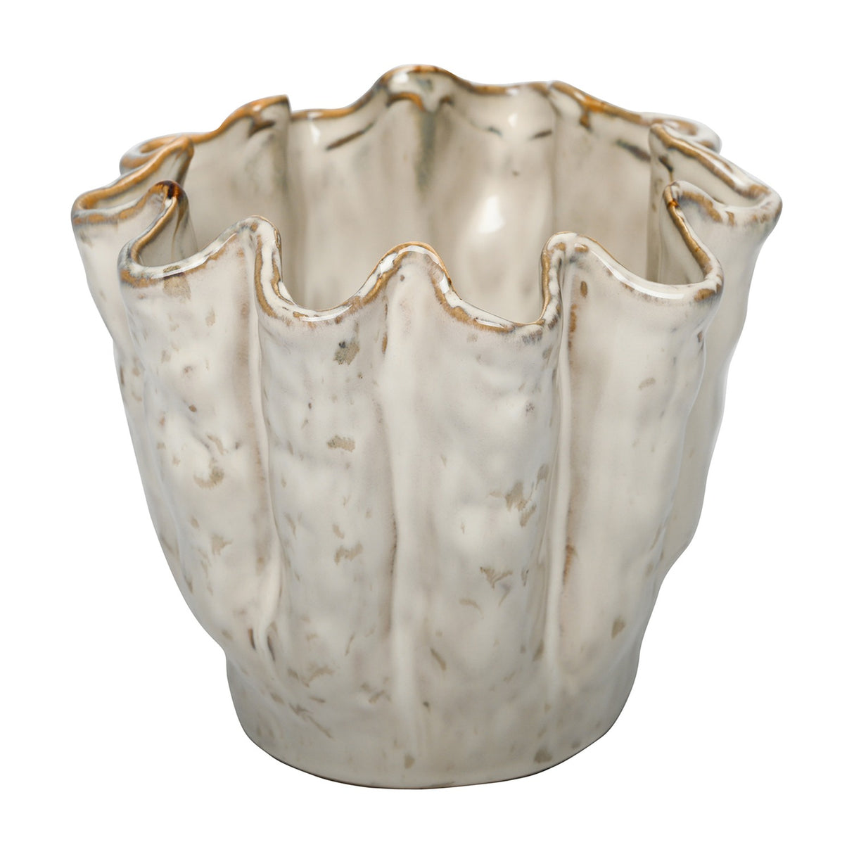 Ruffled Ceramic Reactive Glaze Vase – Cream