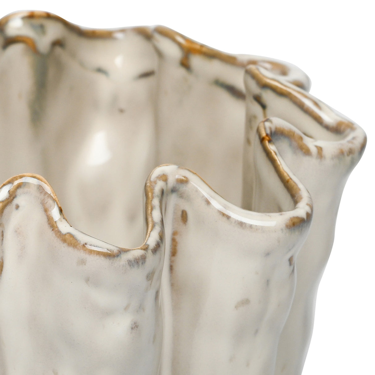 Ruffled Ceramic Reactive Glaze Vase – Cream