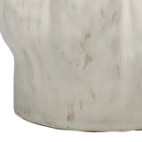 Close-up of the lower section of the Libra Interiors Ruffled Ceramic Wavy Vase in cream, showing the glossy reactive glaze with soft golden-brown speckling.