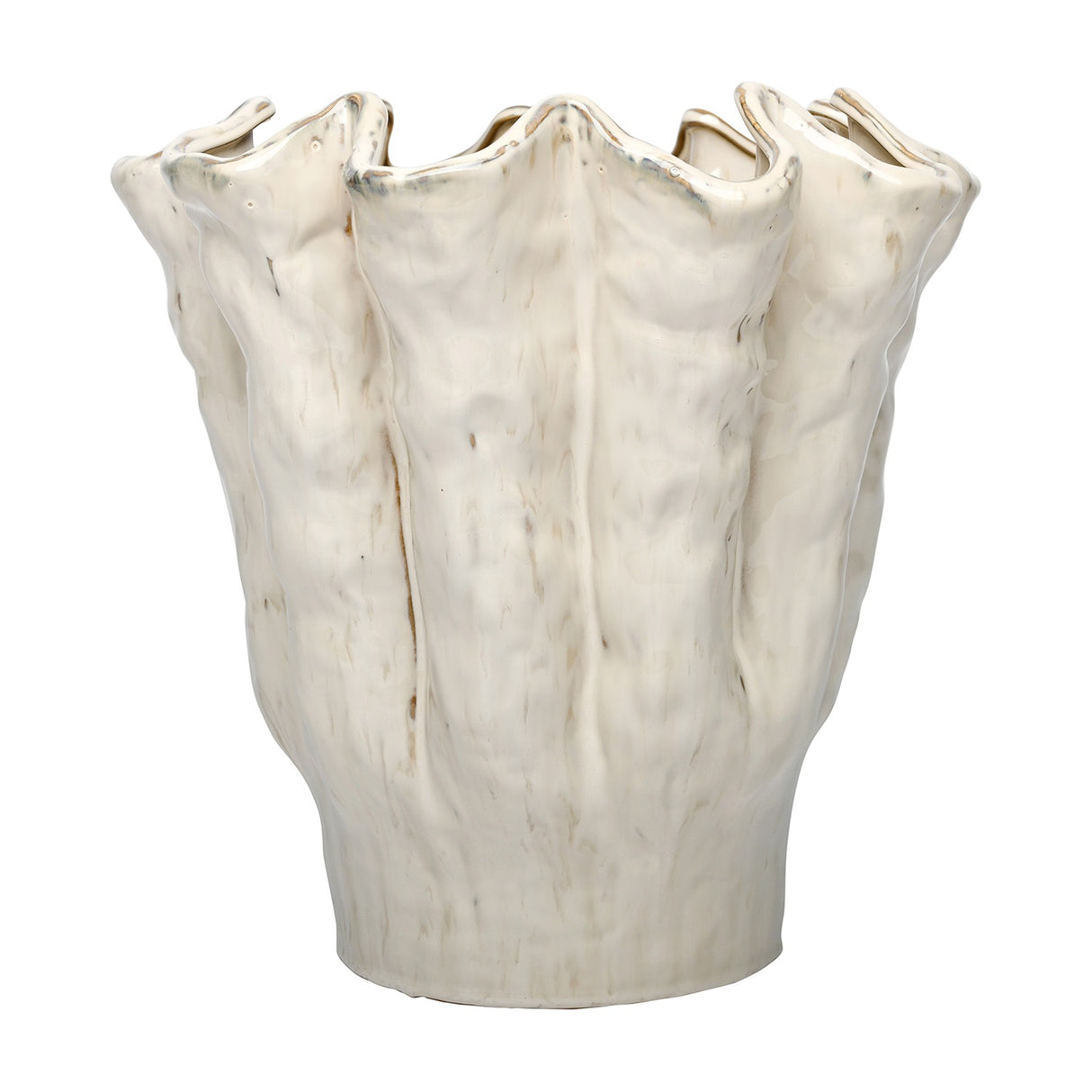 Wavy Rim Reactive Glaze Ceramic Vase – Cream