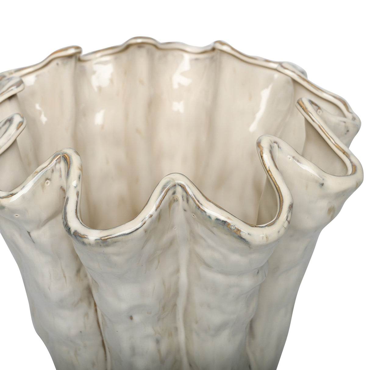 Wavy Rim Reactive Glaze Ceramic Vase – Cream
