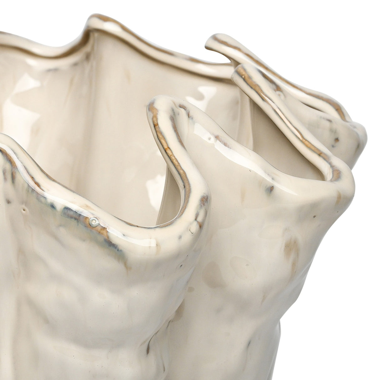 Wavy Rim Reactive Glaze Ceramic Vase – Cream