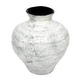 Libra Interiors Textured Glaze Wash ceramic vase in white with a rounded body, flared neck and dark glazed interior, shown on a plain background.