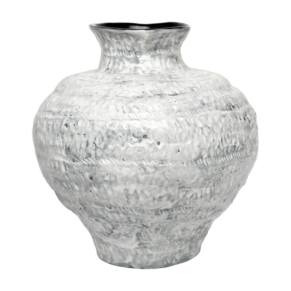 Textured Ceramic Round Glazed Vase – White
