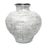 Textured Ceramic Round Glazed Vase – White